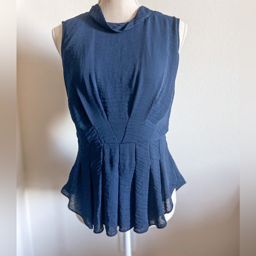 NWT Rebecca Taylor Navy Pleated Blouse | Size 4